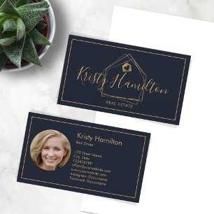 Carte De Visite Modern Professional Navy Immobilier Ajouter une ph