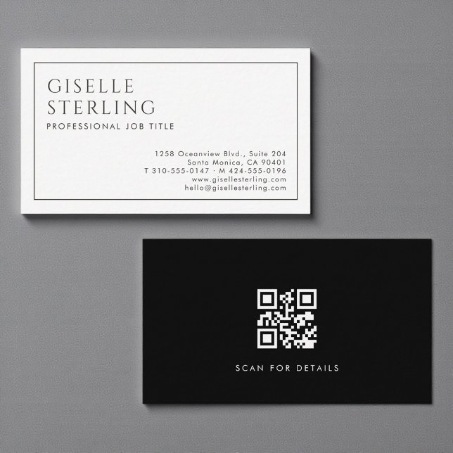 Carte De Visite Modern Professional QR Code Minimalist Black White (Créateur téléchargé)
