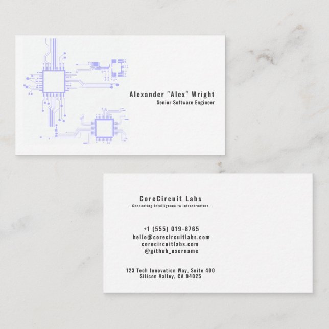 Carte De Visite Modern Purple Circuit Board Software Engineer (Devant / Derrière)