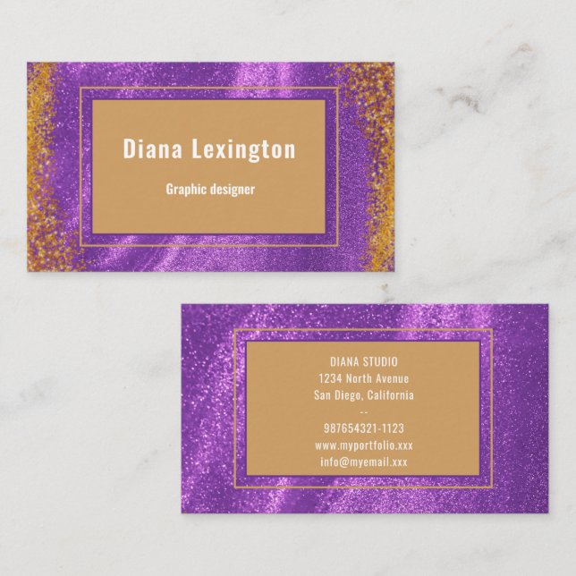 Carte De Visite  Modern Purple Gold  Business Card (Devant / Derrière)