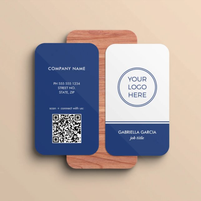 Carte De Visite Modern QR Code Logo Blue Business Card (Card shown in 3.5 x 2 inches with round corners. )