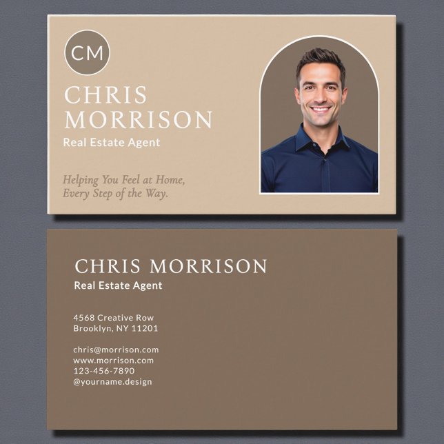 Carte De Visite Modern Real Estate Agent Beige Professional Photo (Créateur téléchargé)