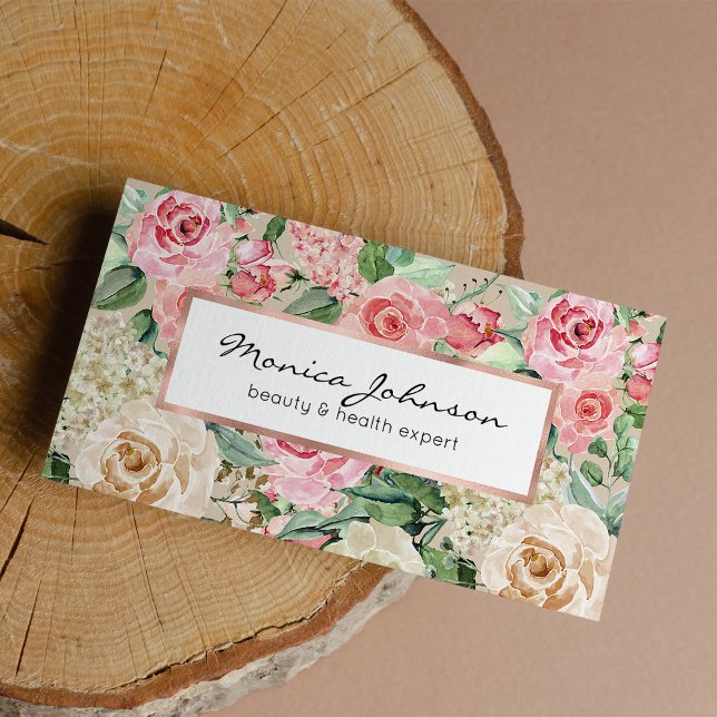 Carte De Visite Modern rustic creme rose pink watercolor floral (Modern rustic creme rose pink watercolor floral )