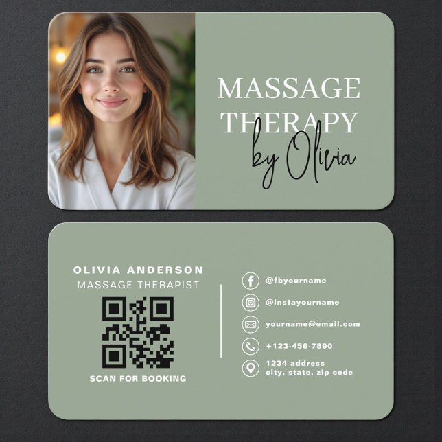 Carte De Visite Modern Sage Green Wellness Spa Therapist (Créateur téléchargé)