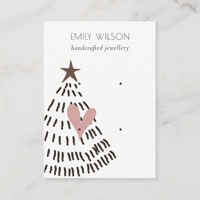 Carte De Visite Modern Scandi Christmas Tree Heart 2 Earring Logo (Devant)