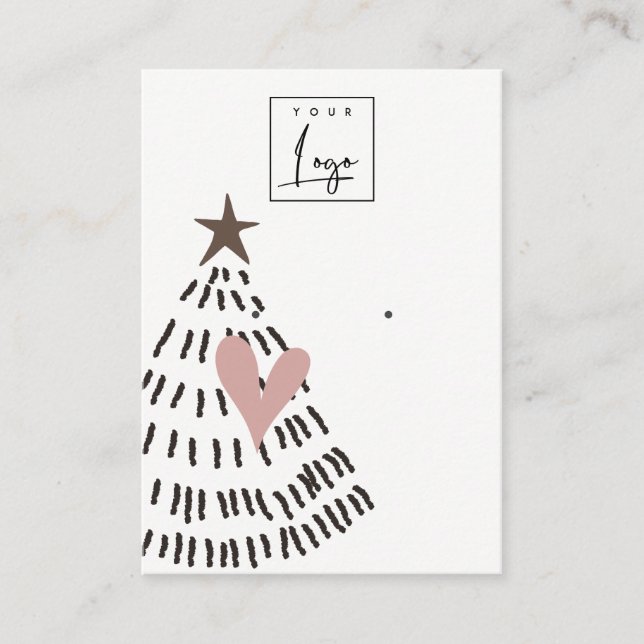 Carte De Visite Modern Scandi Christmas Tree Heart Earring Logo (Devant)