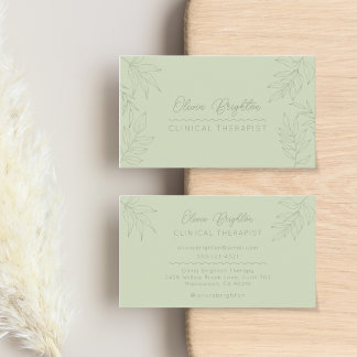 Carte De Visite Modern Script Sage Green Therapist