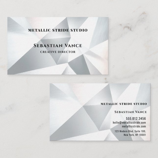 Carte De Visite Modern Silver Geometric (Devant / Derrière)