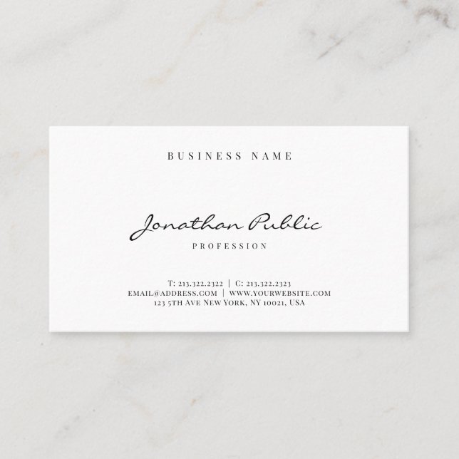 Carte De Visite Modern Sleek Simple Template Handwritten Script (Devant)