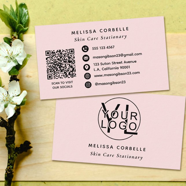 Carte De Visite Modern Social Media QR Code Business Logo Pink (Créateur téléchargé)