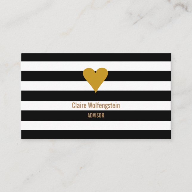 Carte De Visite Modern Stripes Cœur Doré Professionnel (Devant)