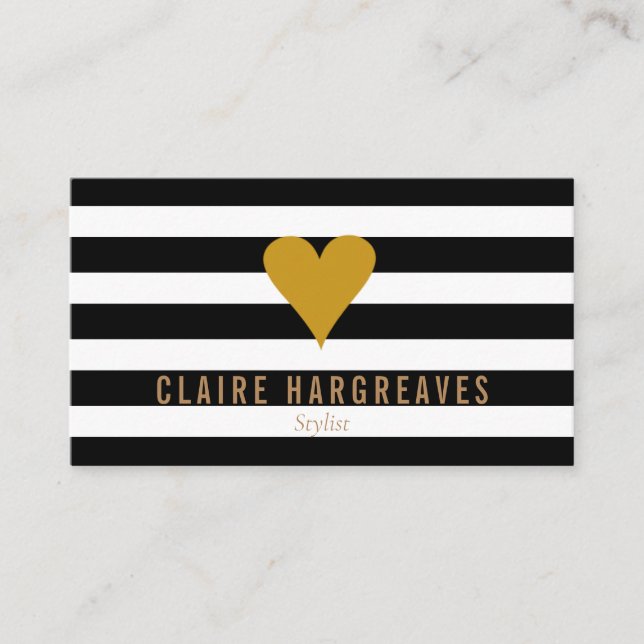 Carte De Visite Modern Stripes Gold Heart Professionnel (Devant)