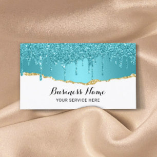 Carte De Visite Modern Turquoise Glitter Drips Abstract Gold Teal