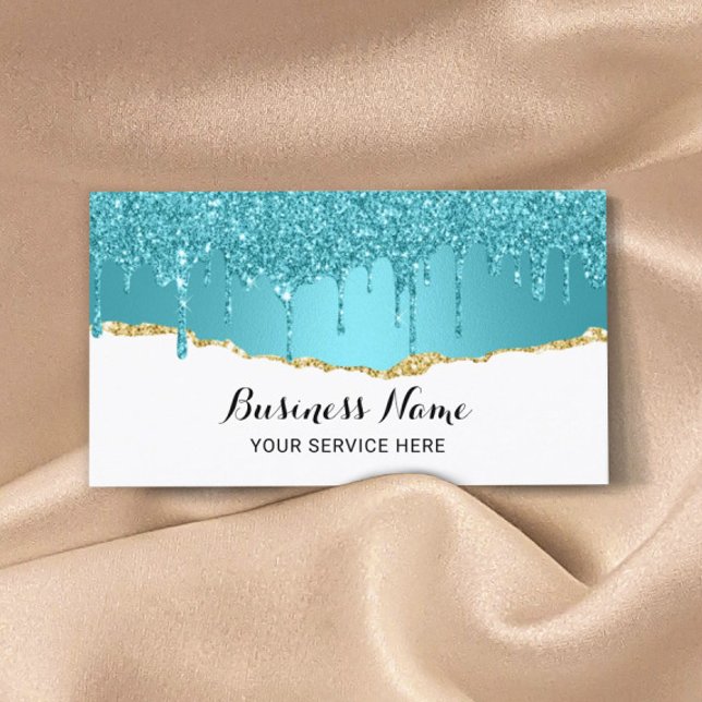 Carte De Visite Modern Turquoise Glitter Drips Abstract Gold Teal (Créateur téléchargé)