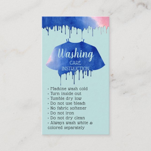 Carte De Visite Modern Washing Instructions Clothing Shirt CaRES (Devant)