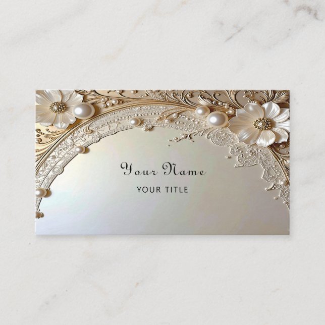 Carte De Visite Modern White Flowers Pearls Business Card (Devant)