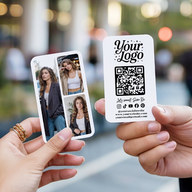 Carte De Visite Modern White QR Code Social Media Icons Logo Photo (Modern White QR Code Social Media Icons Logo Photo)