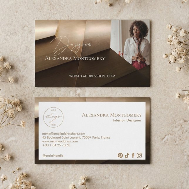 Carte De Visite Modern Wood Professional Interior Designer Photo (Modern Wood Professional Interior Designer Photo Business Card)