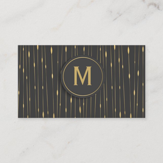 Carte De Visite Moderne Abstrait Monogrammé Lignes Dorées - Charbo (Devant)
