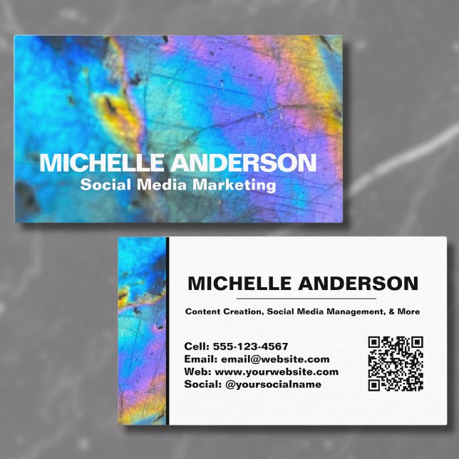 Carte De Visite Moderne Abstrait Professionnel Coloré (Social Media Modern Trendy Crystal Colorful Stone Business Card)