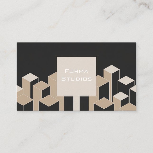 Carte De Visite Moderne Abstrait Toit Beige Géométrique Noir (Devant)