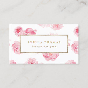 Carte De Visite Moderne aquarelle florale rose or professionnel b