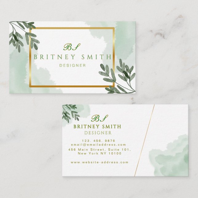 Carte De Visite Moderne Aquarelle Rustique Unique (Devant / Derrière)
