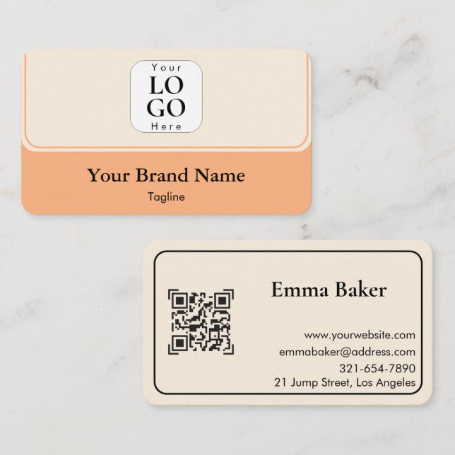 Carte de visite moderne avec code QR à la crème de (Devant / Derrière)