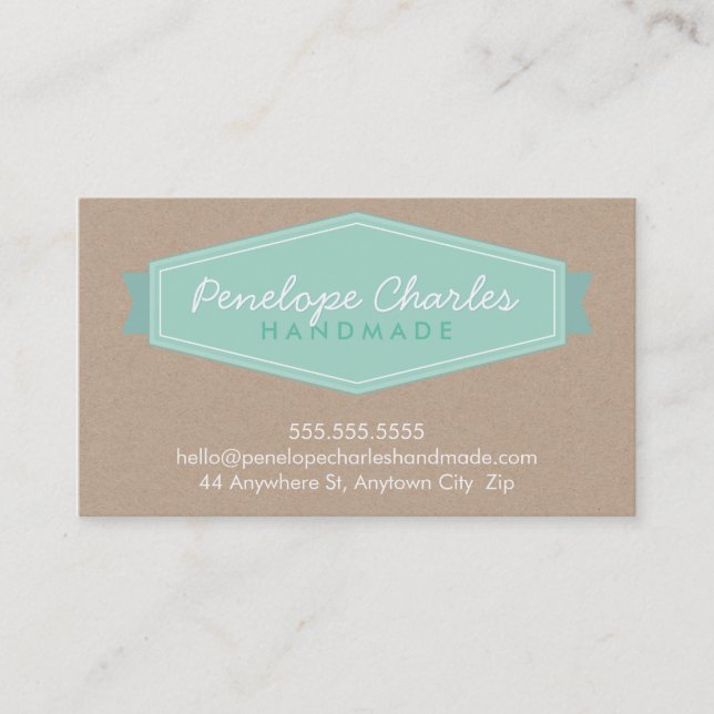 Carte De Visite MODERNE BADGE LOGO pastel bold menthe Eco kraft (Devant)