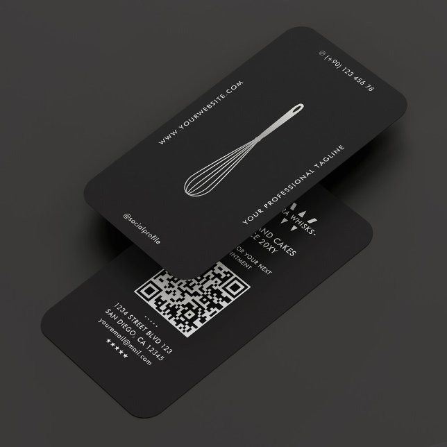Carte De Visite Moderne Baker Monogram Caterer Black Silver Whisk (Modern Baker Monogram Caterer Black Silver Whisk Business Card
)