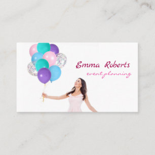 Carte de visite moderne ballons roses et blancs
