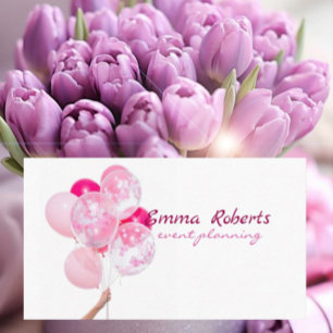 Carte de visite moderne ballons roses et blancs