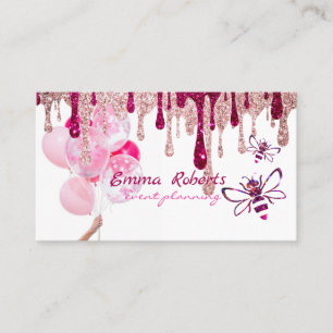 Carte de visite moderne ballons roses et blancs