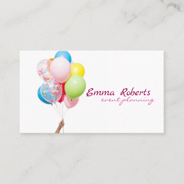 Carte de visite moderne ballons roses et blancs (Devant)