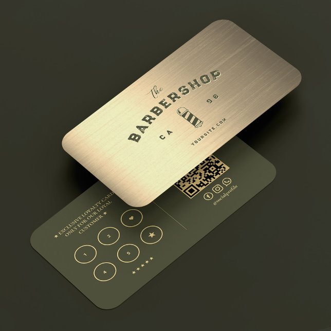 Carte De Visite Moderne Barbershop Armée Green Gold Barber Loyauté (Modern Barbershop Army Green Gold Barber Loyalty Business Card
)