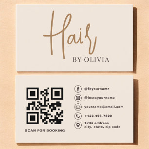 Carte de visite moderne beige pour coiffeur avec Q