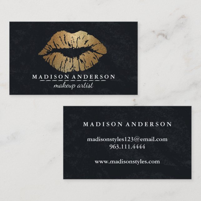 Carte De Visite Moderne Black Salon Gold Lièvres Maquillage Artis (Devant / Derrière)