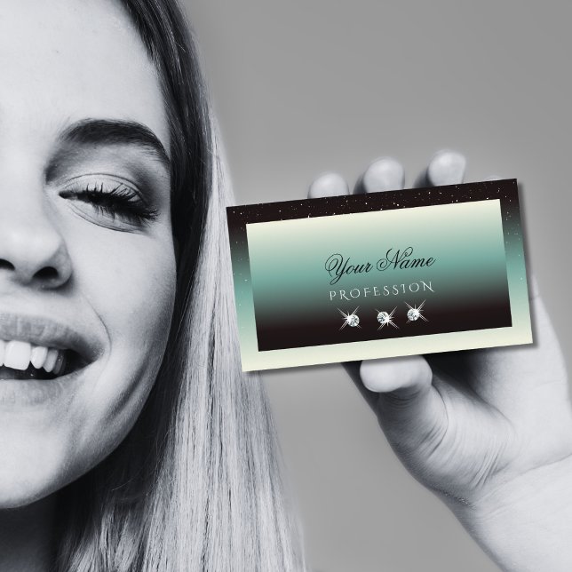 Carte De Visite Moderne Black Turquoise Gradient Bijoux étincelant (Créateur téléchargé)