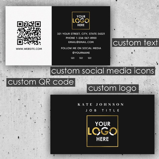 Carte De Visite Moderne Black White Business Votre logo ici QR Cod (Modern Black White Business Your Logo Here QR Code Business Card)
