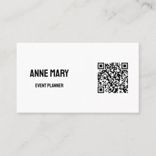 Carte De Visite Moderne Black White QR Code Mariage Événement Plan