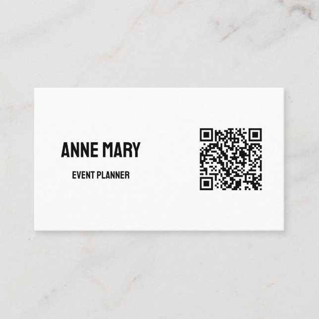 Carte De Visite Moderne Black White QR Code Mariage Événement Plan (Devant)