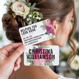 Carte De Visite Moderne blanc gras texte rose vif vintages floraux