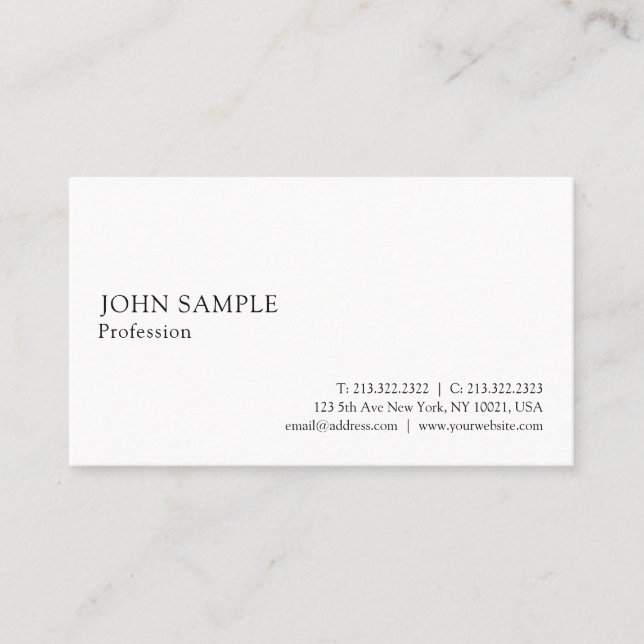 Carte De Visite Moderne Blanc Professionnel Plat Simple Élégant (Devant)