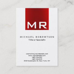 Carte de visite moderne blanc rouge monogramme élé