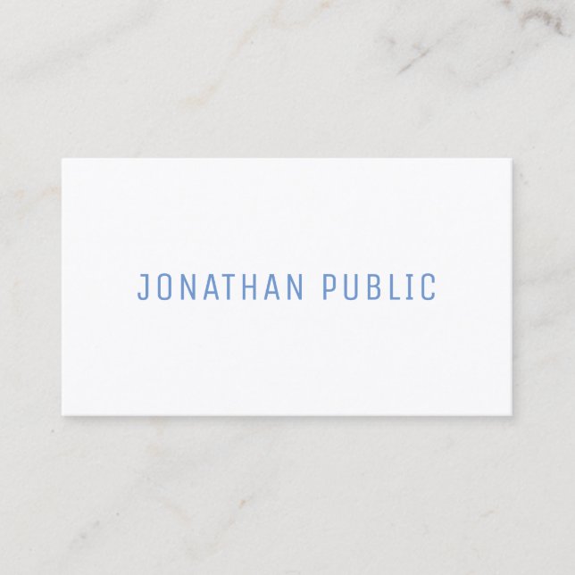 Carte De Visite Moderne Bleu Blanc Simple Design Modèle élégant (Devant)