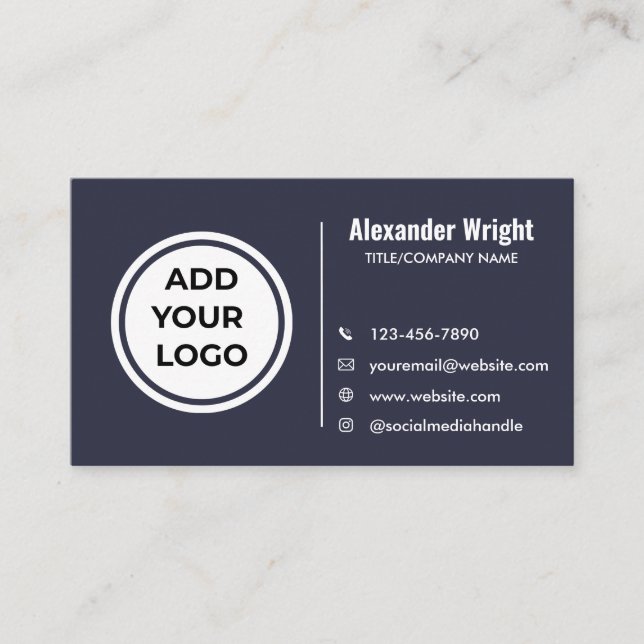 Carte de visite moderne bleu gris Ajouter un logo  (Devant)