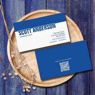 Carte De Visite Moderne Bleu Social Media Code QR