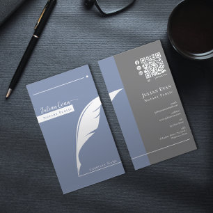 Carte De Visite Moderne Blue Pen nib Logo Notaire Public Qr code