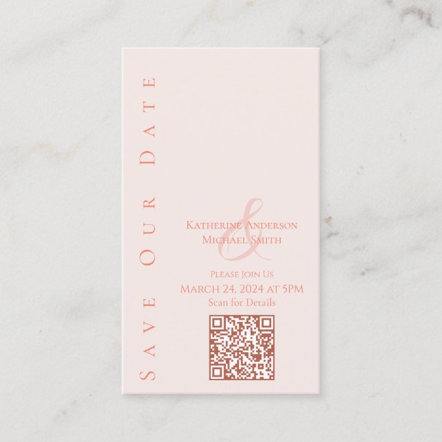 Carte De Visite Moderne Blush-Enregistrer le code Date-QR- (Devant)