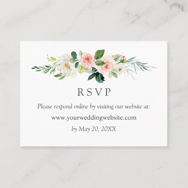 Carte De Visite Moderne Blush Wedding RSVP site en ligne (Devant)
